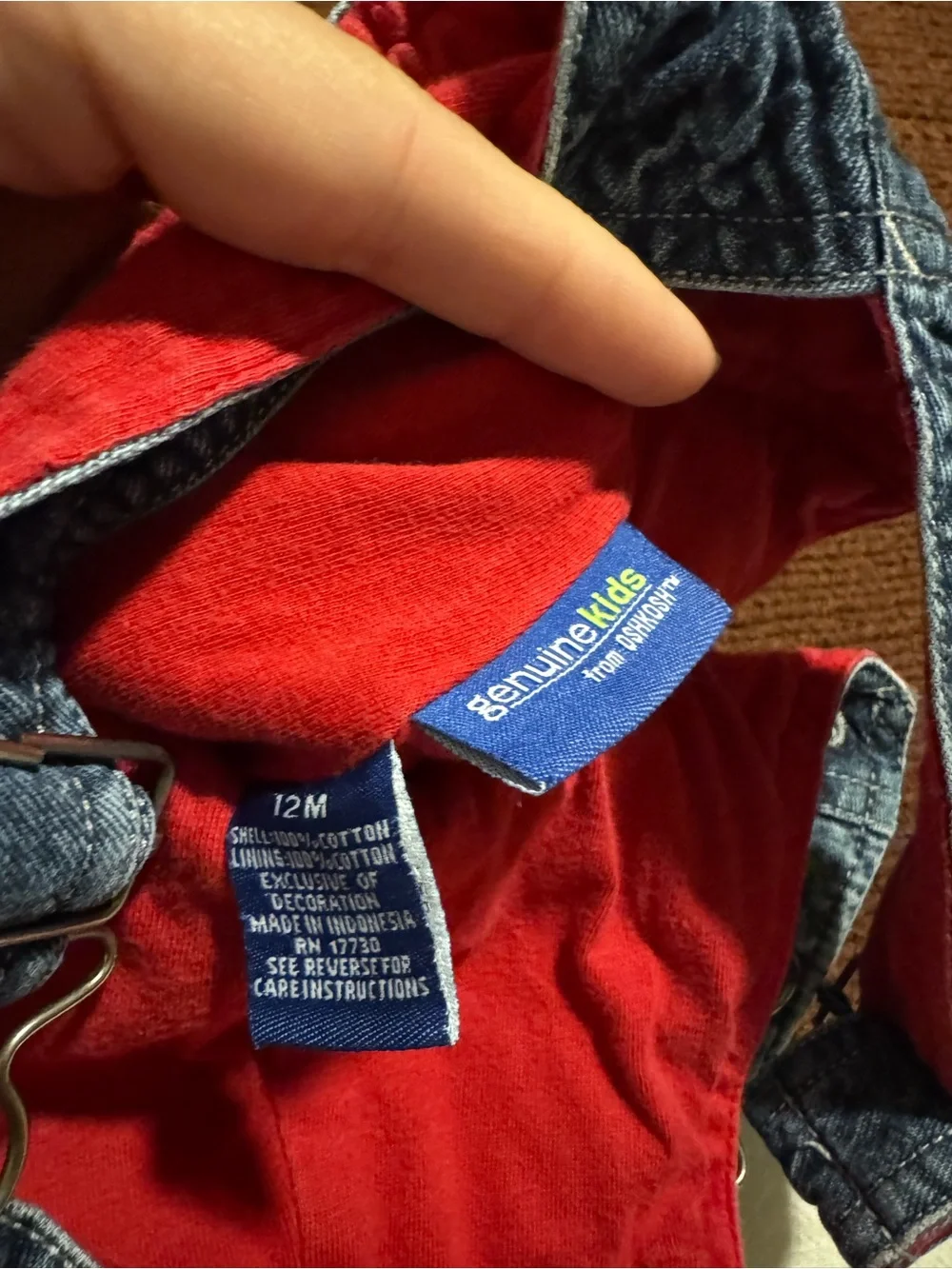 OshKosh B'gosh Denim Overalls with Red Lining